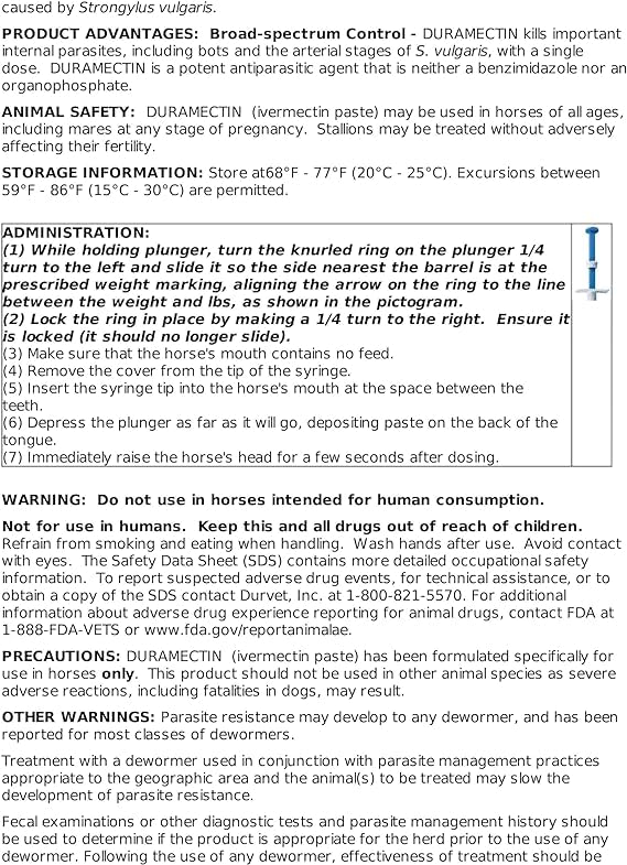 Durvet Duramectin paste on horse illustrates simple administration during routine care.