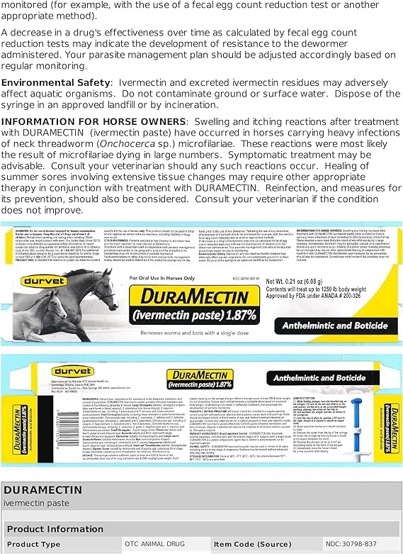 Durvet Duramectin paste packaging highlights two 0.21 oz doses for practical deworming.