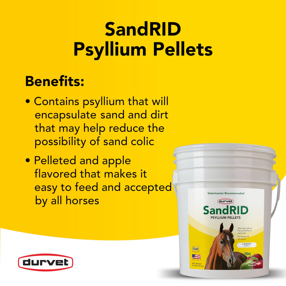 Durvet Sandrid Psyllium Pellets texture closeup shows pellet consistency.