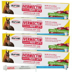 Durvet Ivermectin 4-Pack paste gel for easy administration and parasite protection.