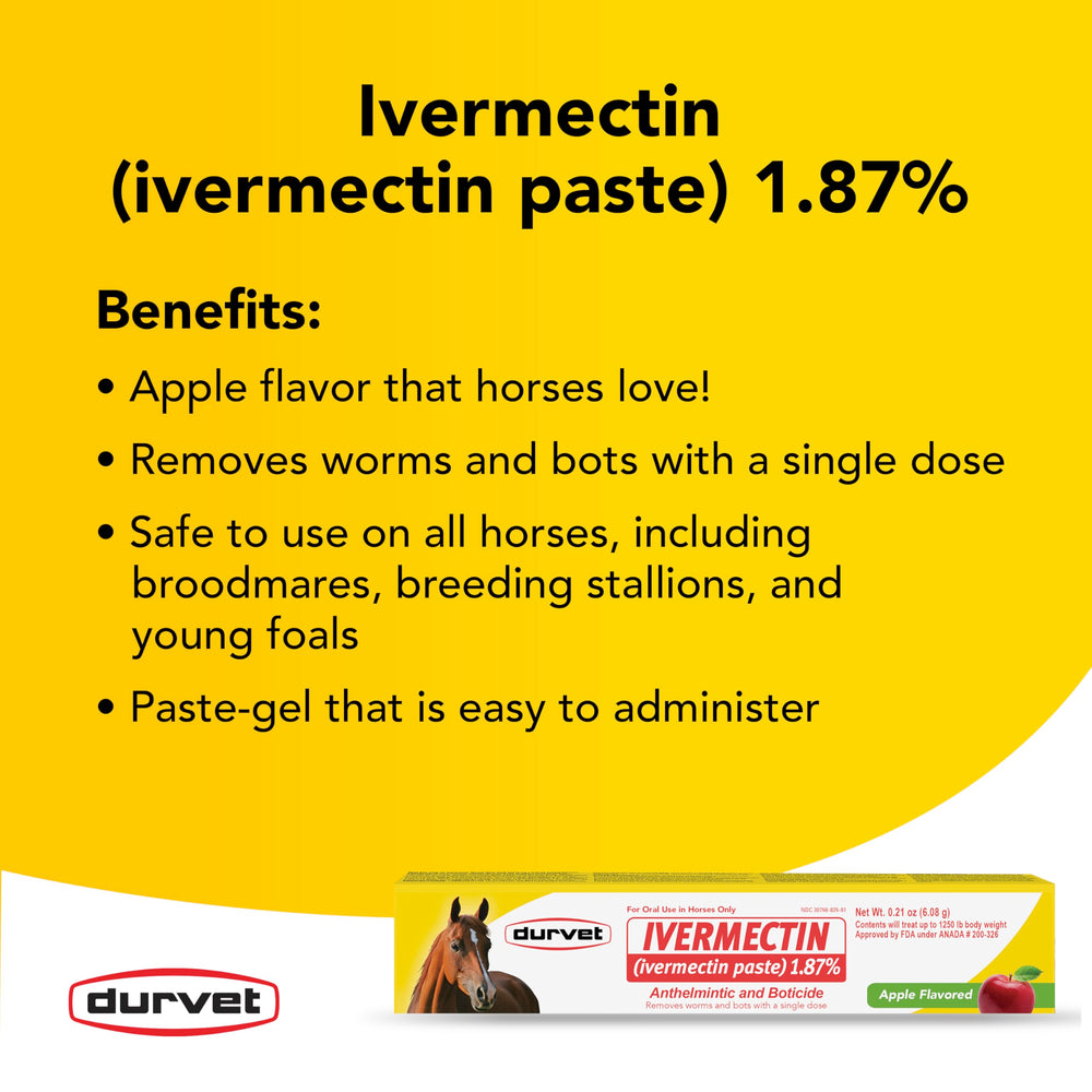 Durvet paste being administered to horse for routine deworming