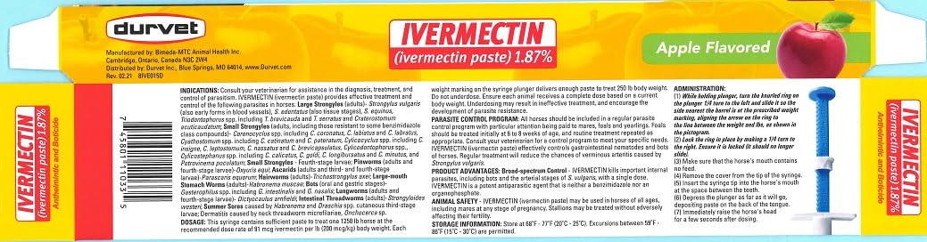 Durvet Ivermectin Paste horse wormer triple-pack — front display for planning refills.