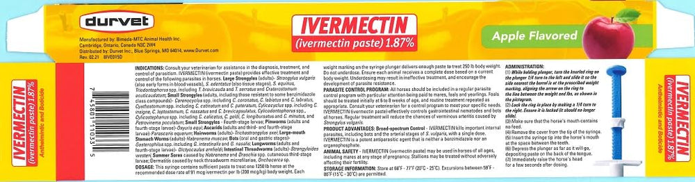 Durvet Ivermectin Paste horse wormer triple-pack — front display for planning refills.