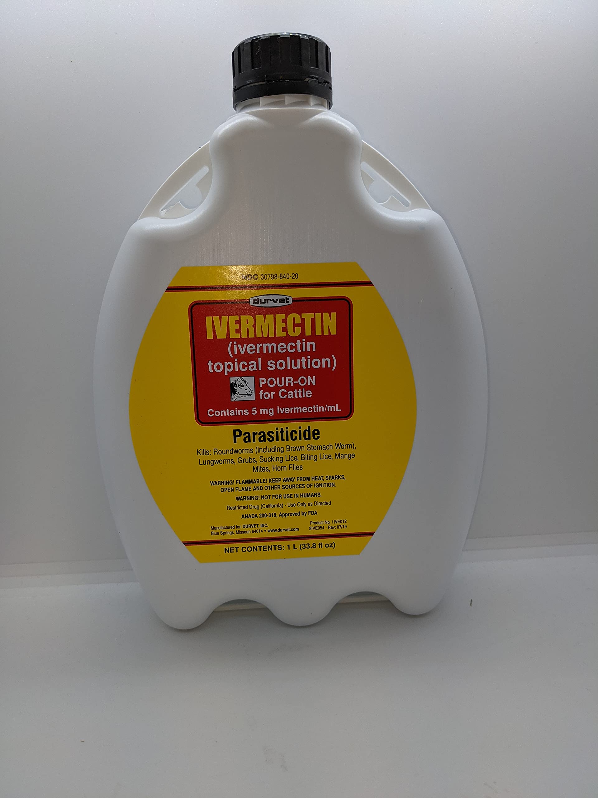 Durvet Ivermectin pour-on application technique demonstrating simple pour-on method.