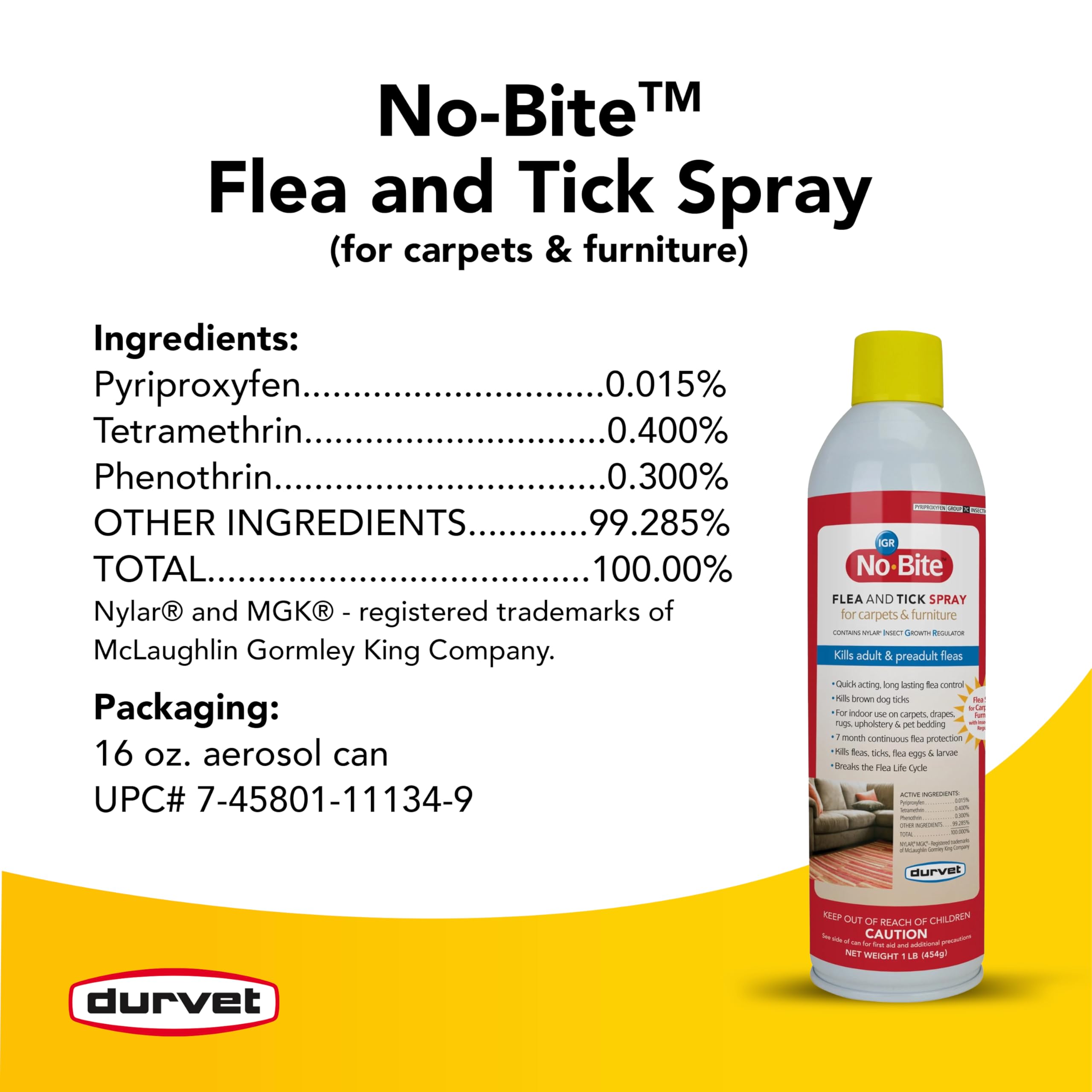 Durvet No Bite IGR spray applied to furniture to deter pests.