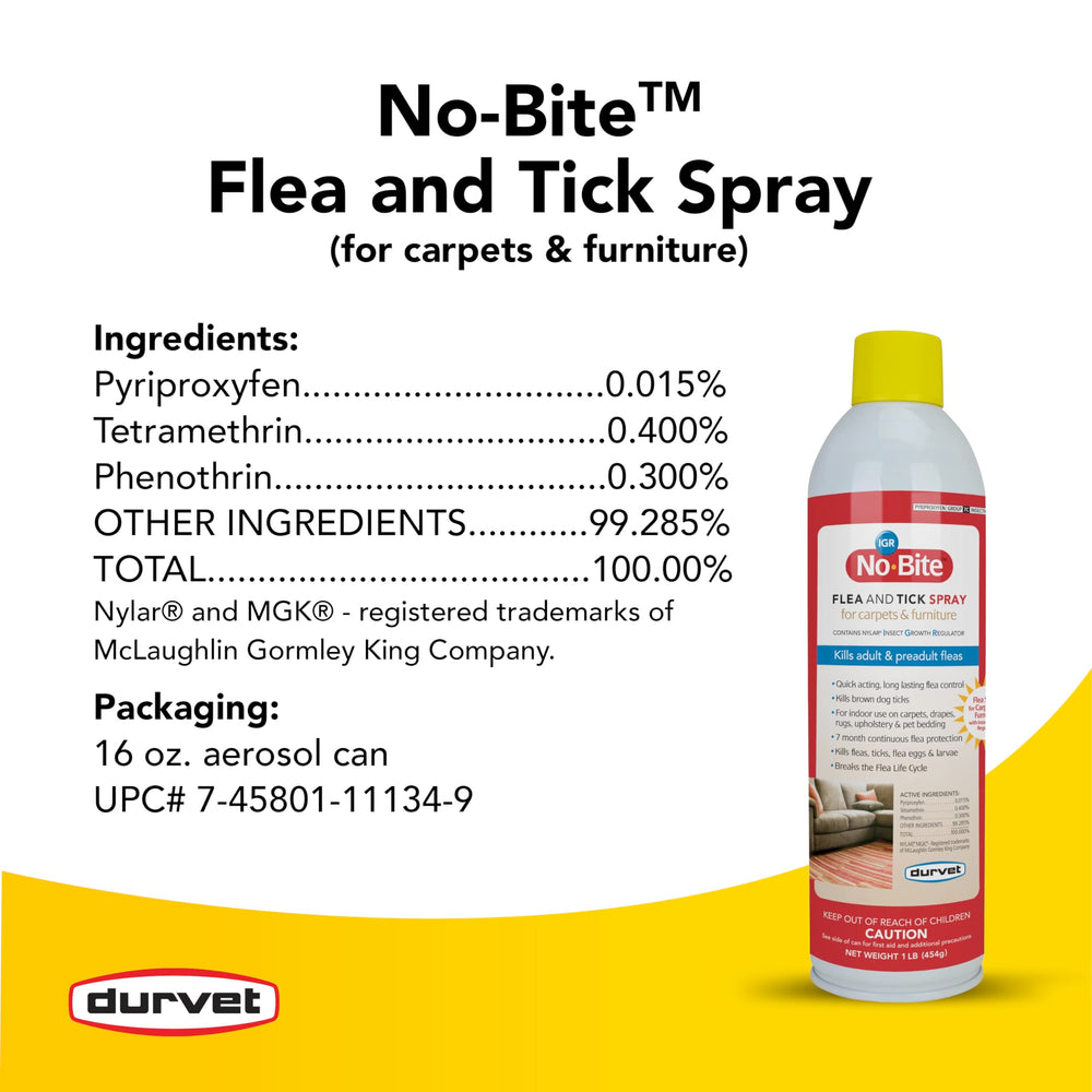 Durvet No Bite IGR spray applied to furniture to deter pests.