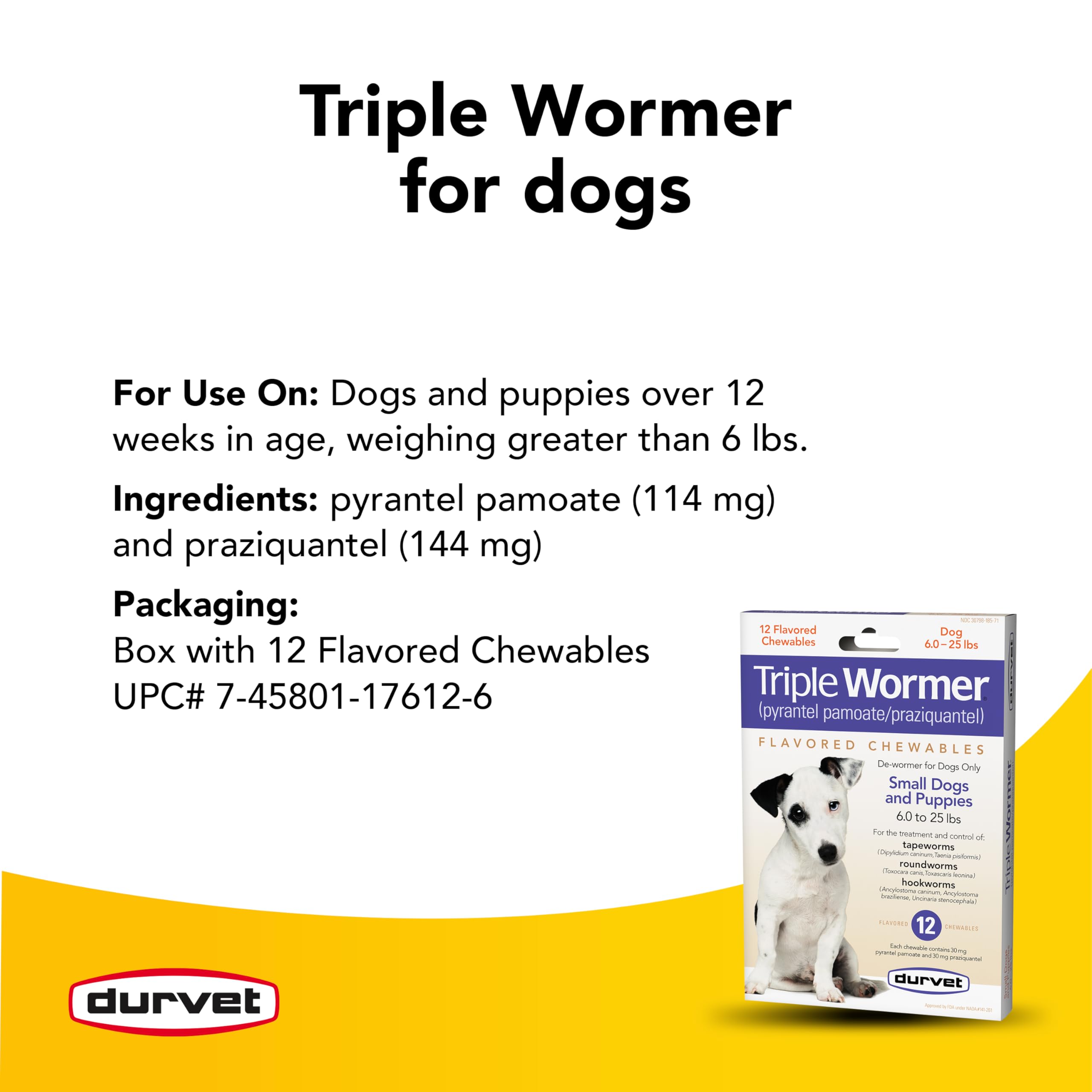 Durvet packaging front view highlights non-prescription option for small dogs.
