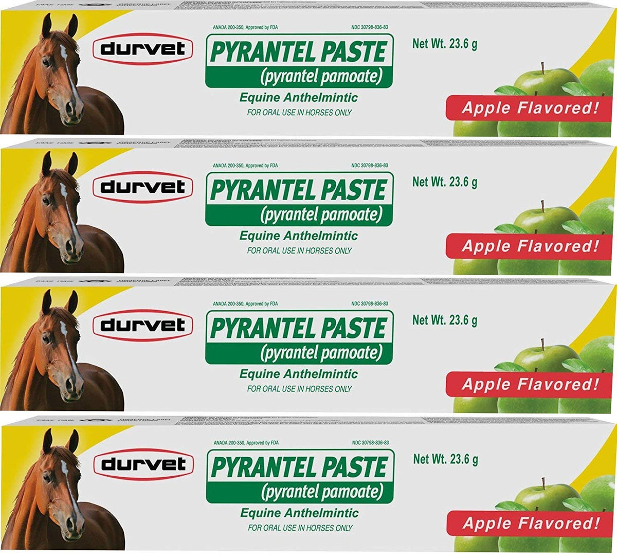 Durvet Pyrantel Paste Wormer apple flavor tube aids easy administration and parasite control for horses.