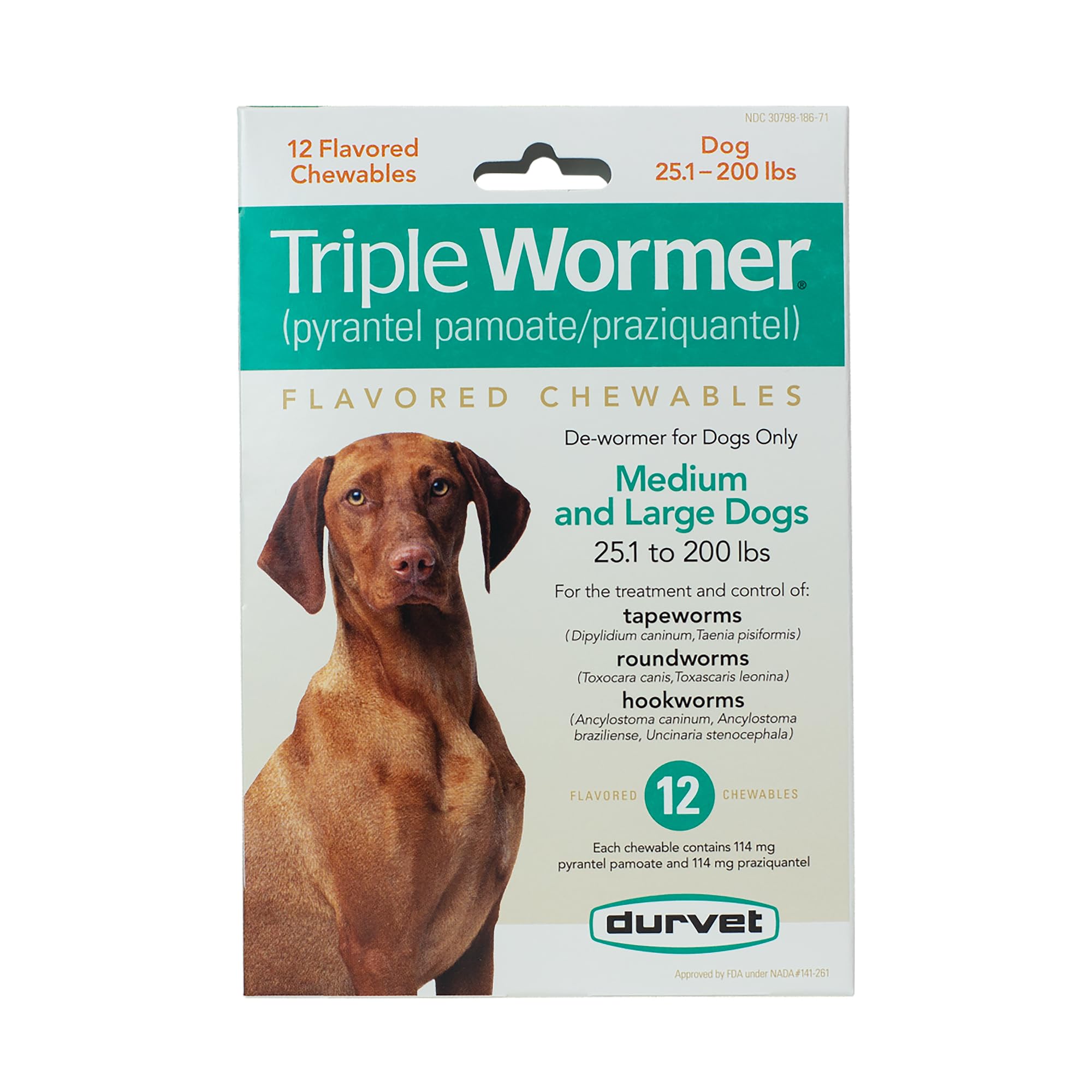 Durvet Triple Wormer chewables in a convenient pack for easy worm prevention.
