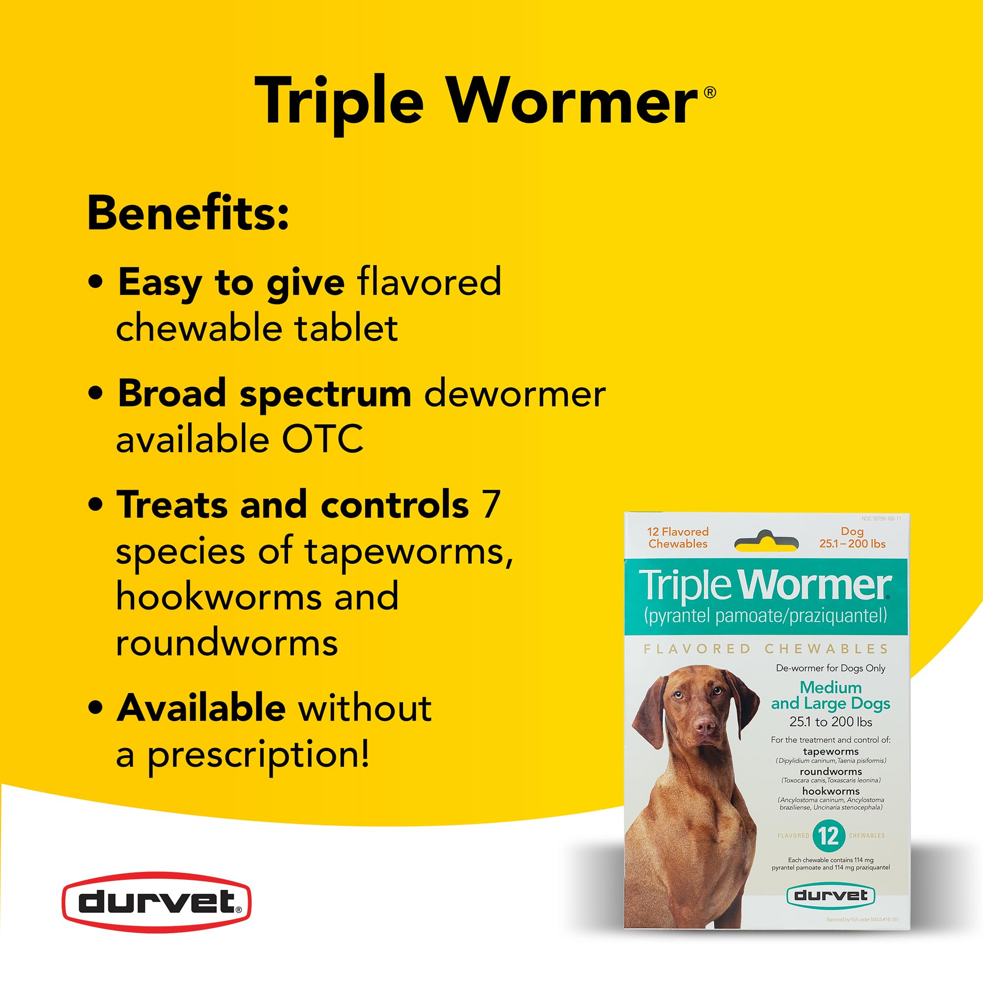 Durvet Triple Wormer tablet close-up, highlighting easy at-home dosing.
