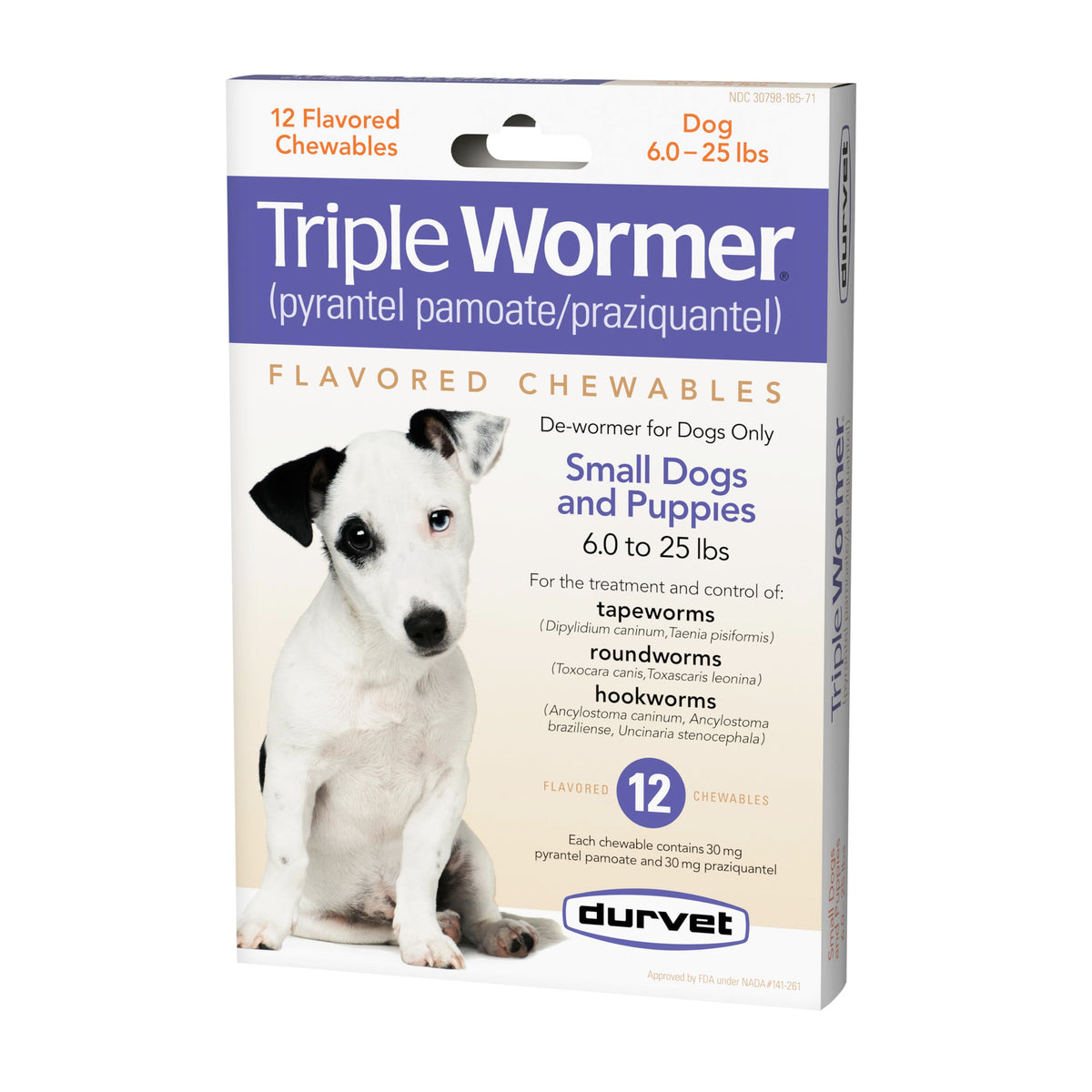 Durvet triple-wormer tablets pack for puppies—easy at-home deworming.