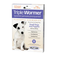 Durvet triple-wormer tablets pack for puppies—easy at-home deworming.