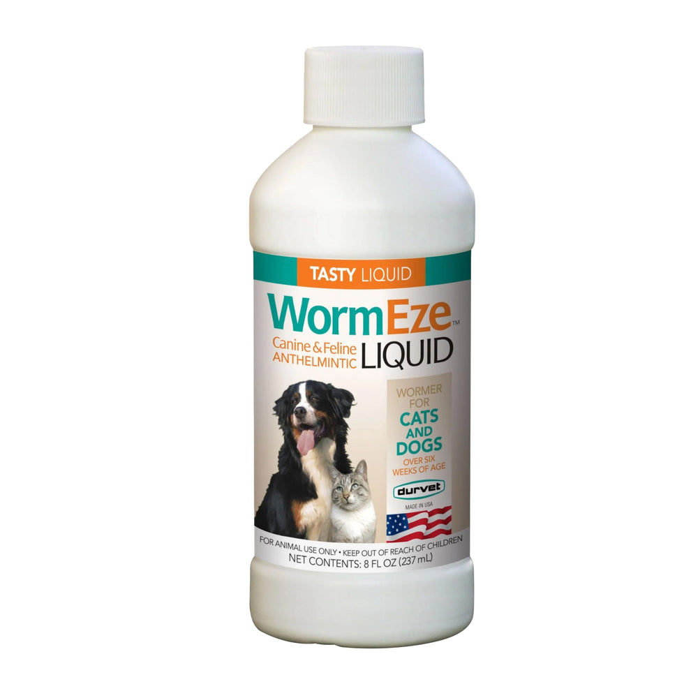 Durvet WormEze líquido en botella, ayuda al control de gusanos en mascotas.