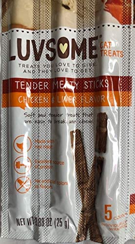 Dutis Luvsome Tender Meaty Sticks five individually wrapped treats offer convenient on-the-go snacking.