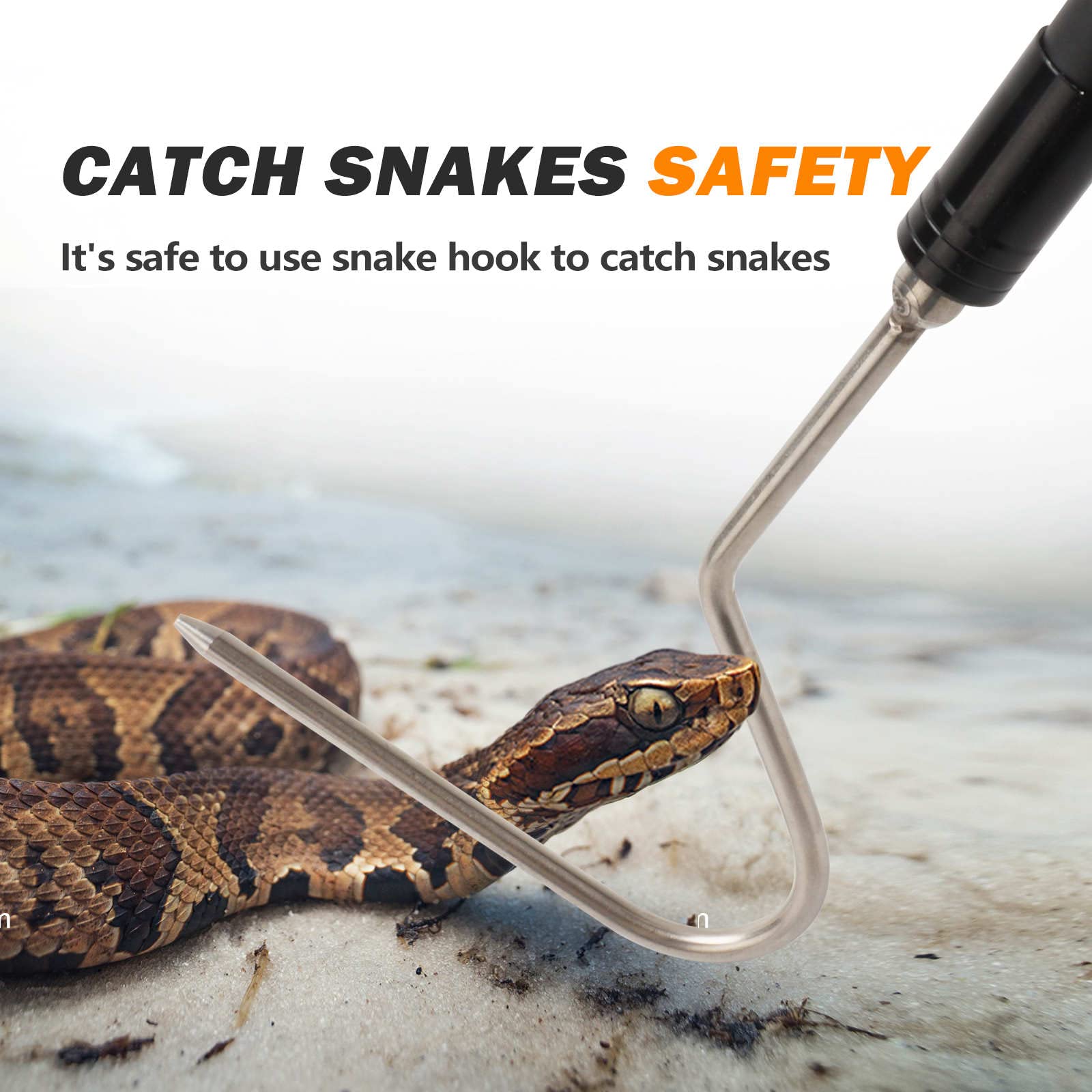Dutypro carbon snake hook with polished finish supports controlled movement of reptiles.
