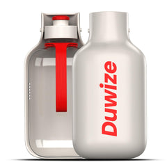 Duwize portable dog water bottle with wide-mouth folding for easy drinking on the go.