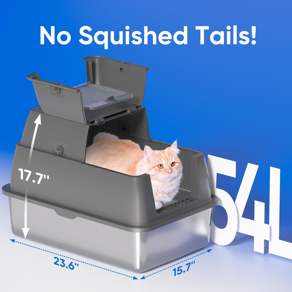 DVPETS stainless steel litter box includes deodorizing compartment to reduce odors.