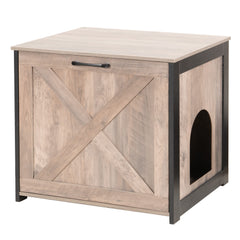 Dwanton cat litter box furniture front view shows discreet enclosure for living spaces.