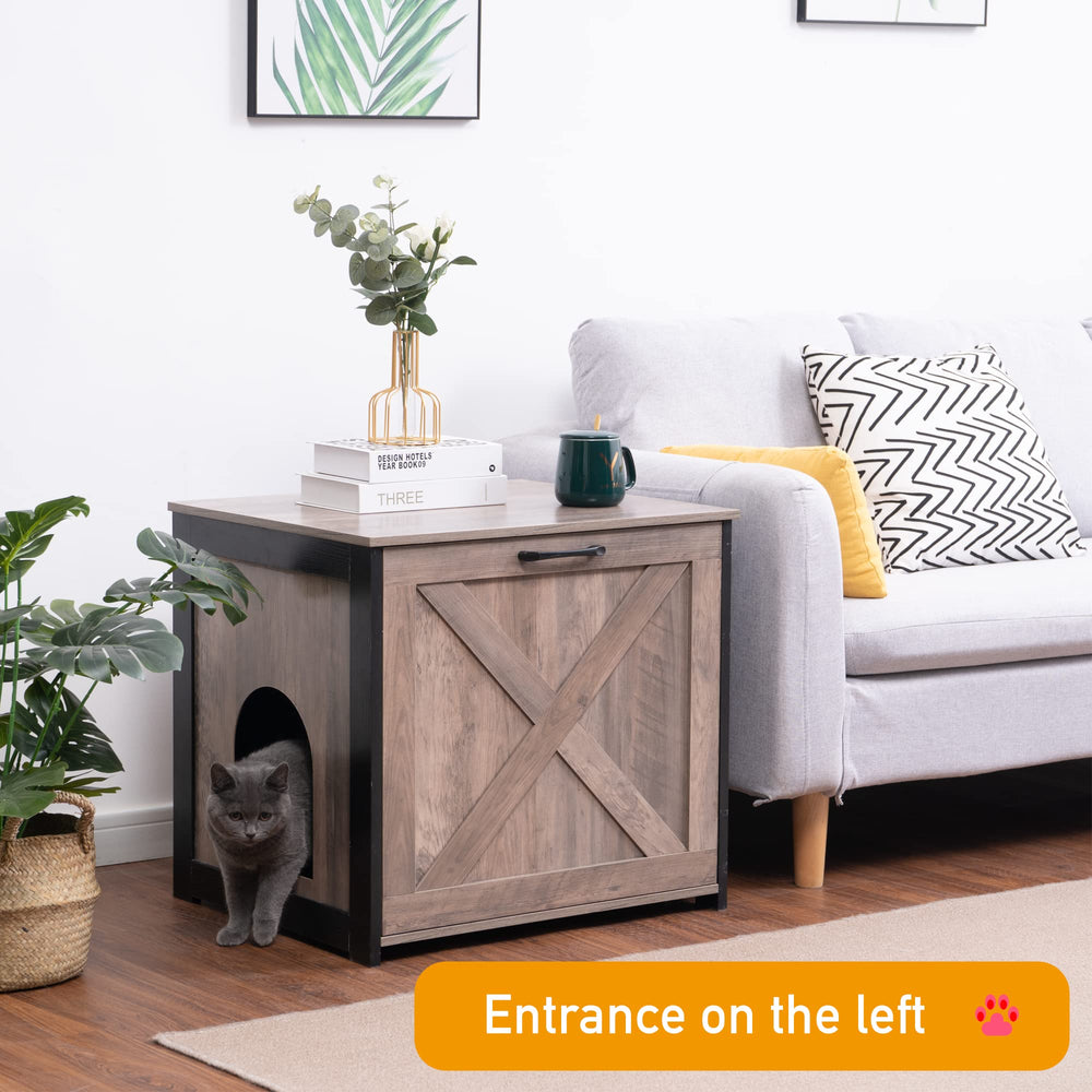 Dwanton cat litter box furniture privacy space promotes calmer, private littering.