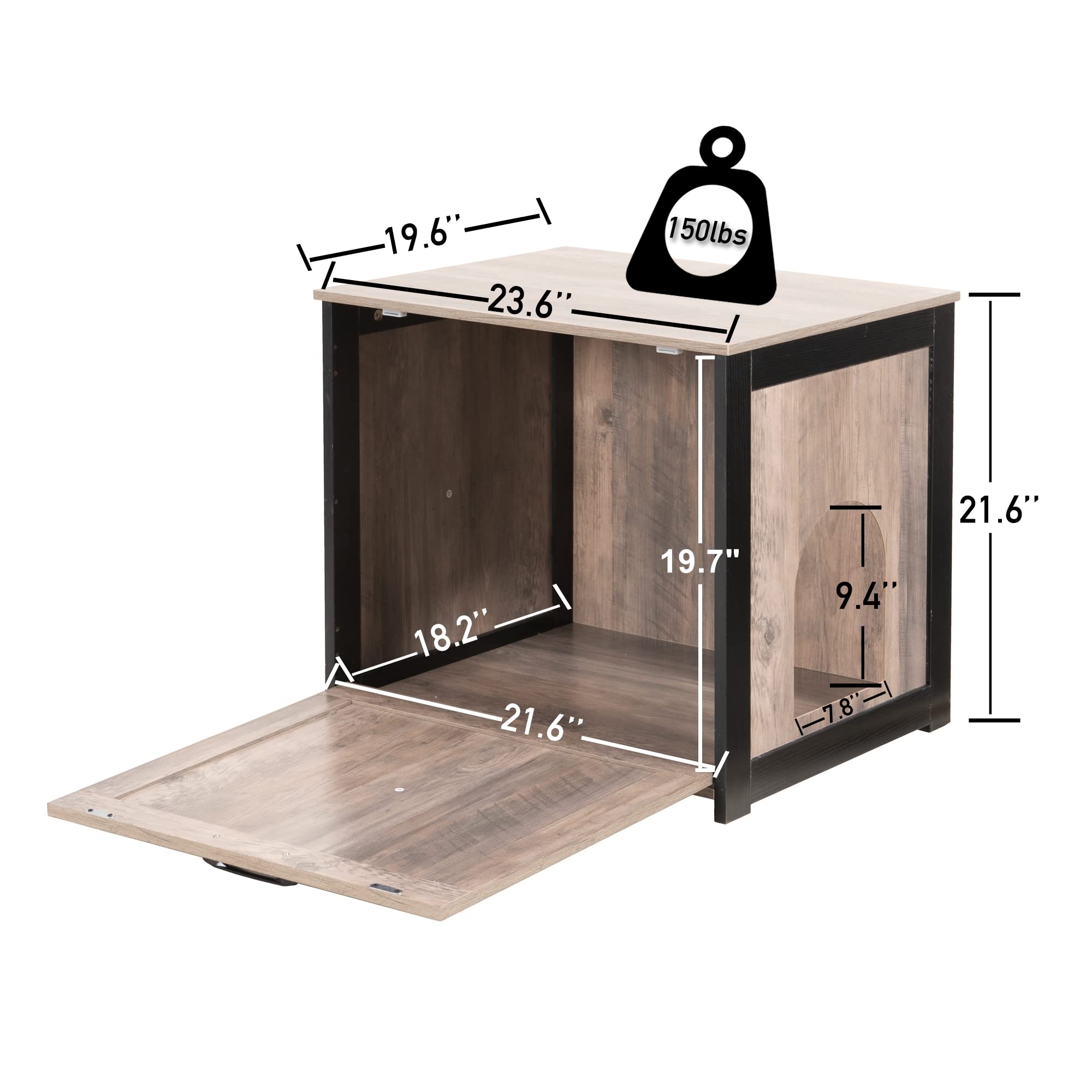 Dwanton cat litter box furniture wood panel detail highlights greige finish and style.