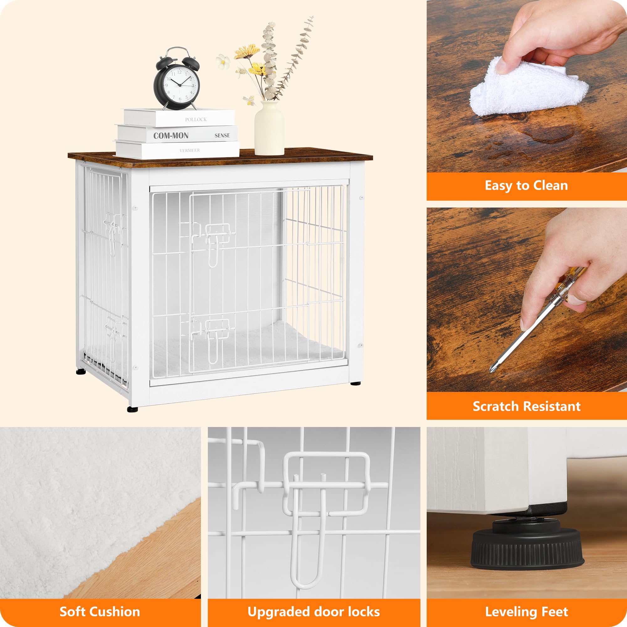 Dwanton crate with cushion provides warm, comfortable sleep for small to medium dogs.