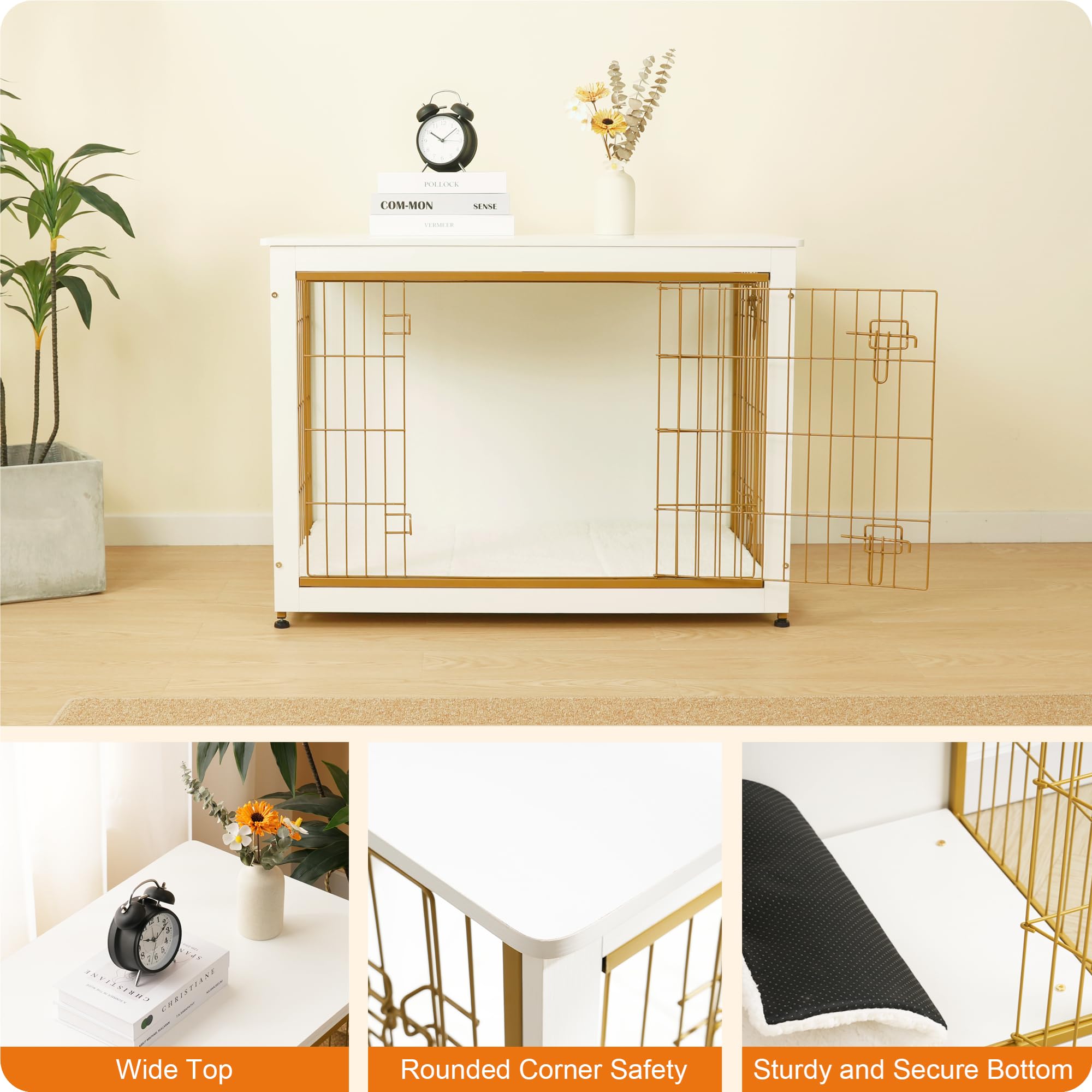 Dwanton crate table top surface supports decor items and lamps.