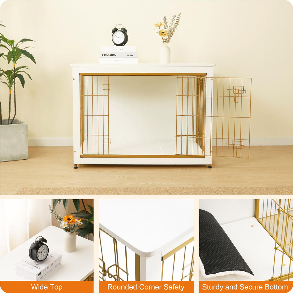 Dwanton crate table top surface supports decor items and lamps.