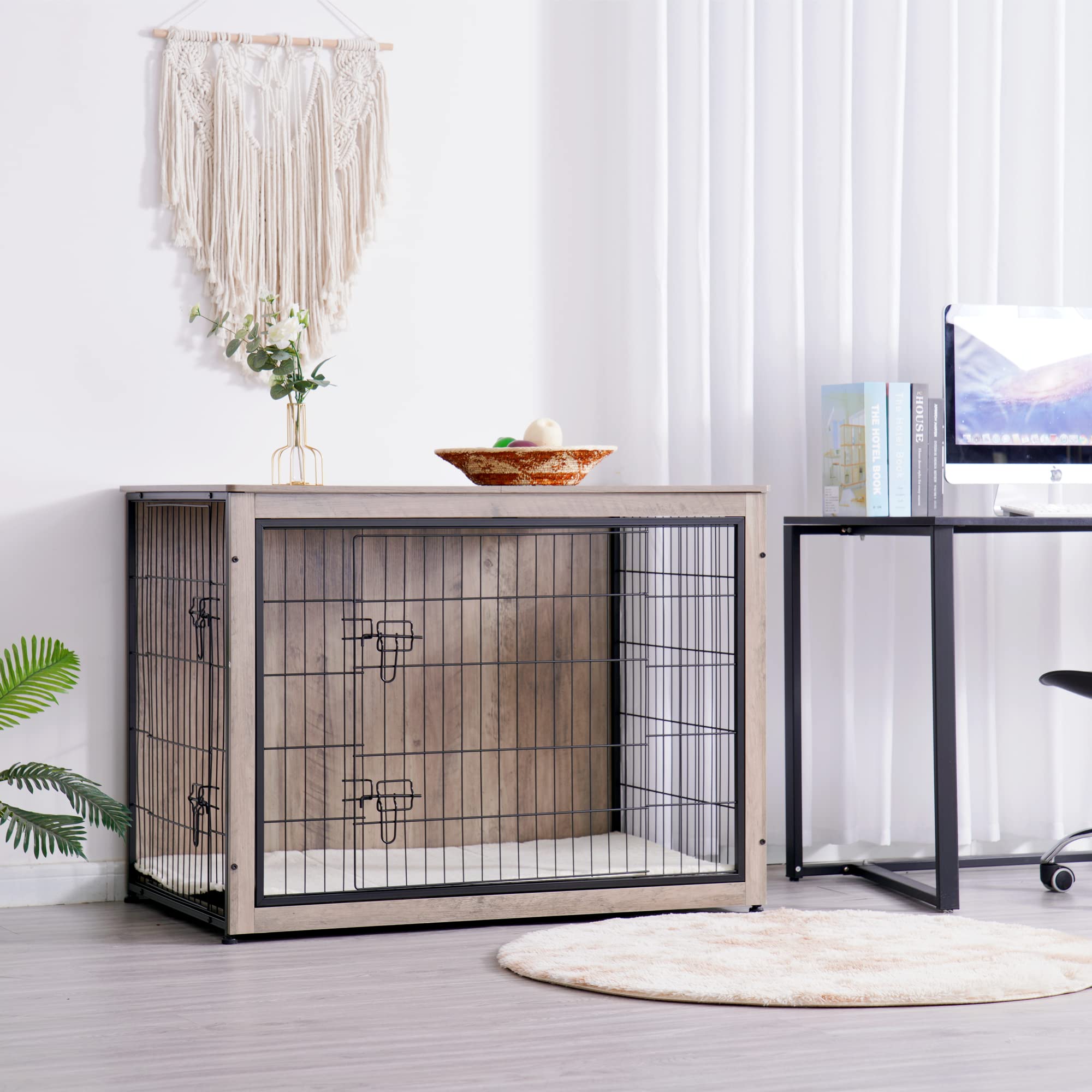 Dwanton dog crate adjustable feet stabilize on uneven floors.