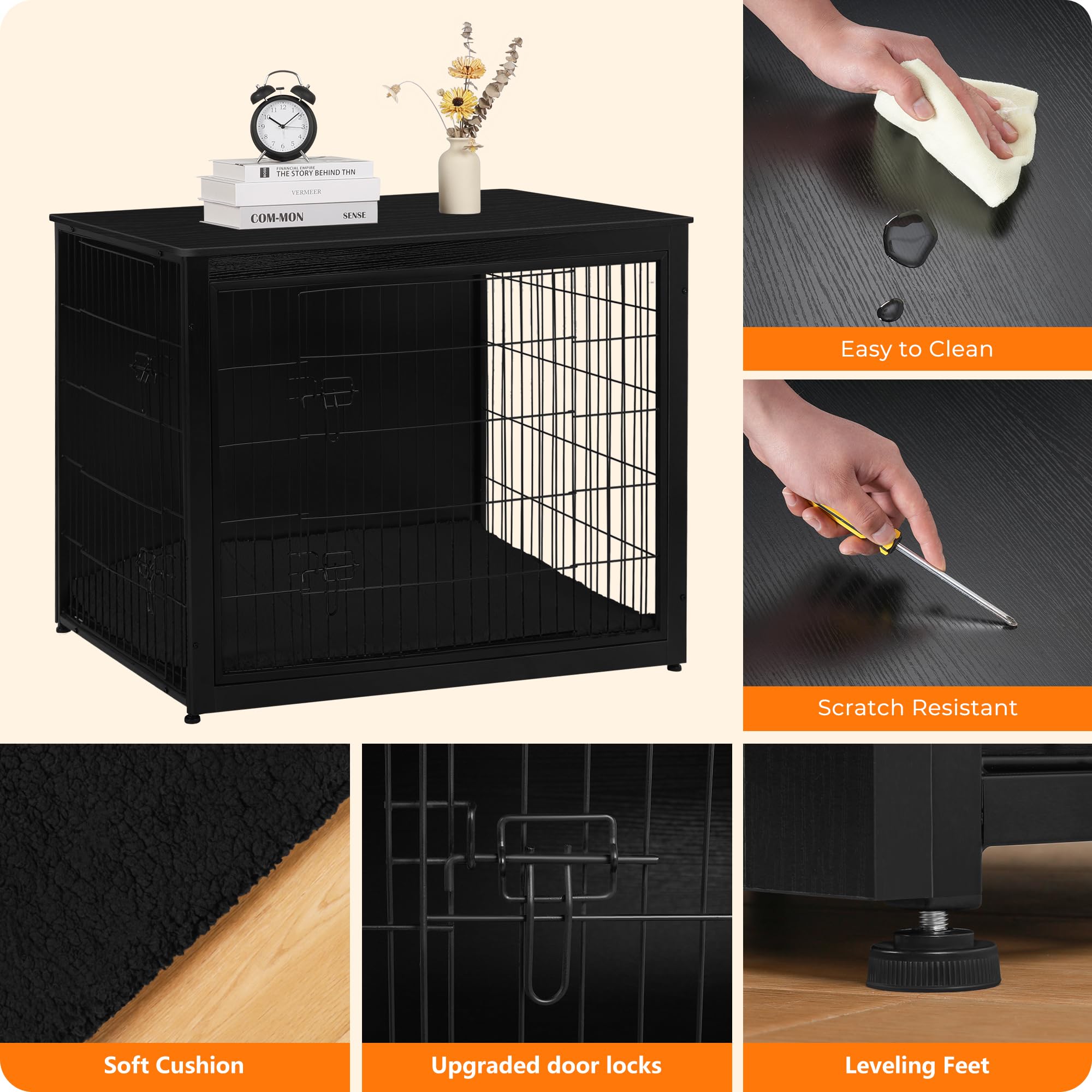 Dwanton crate with adjustable feet stays level on uneven floors.