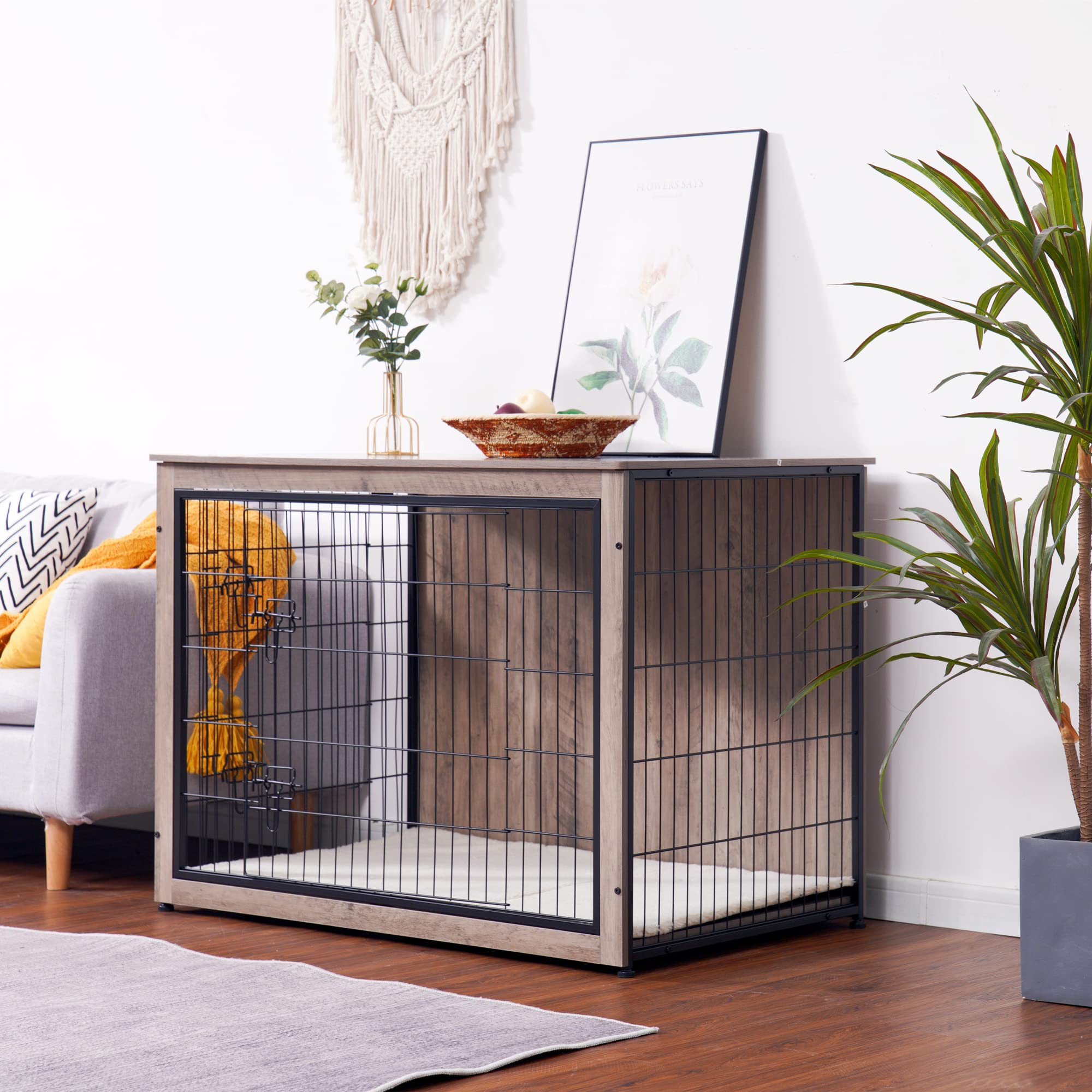 Dwanton dog crate cushion inside provides cozy rest.