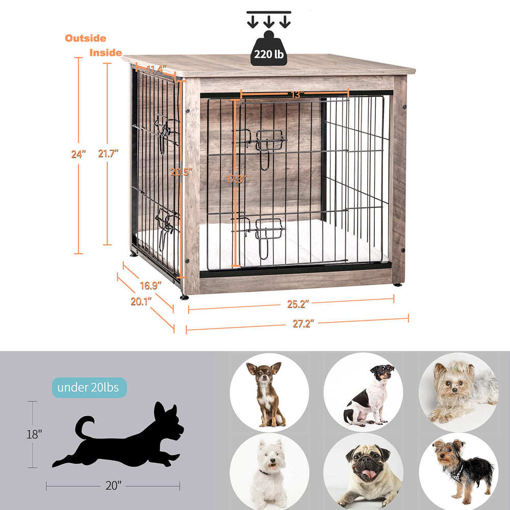 Dwanton dog crate furniture with adjustable feet stabilizing on uneven floors
