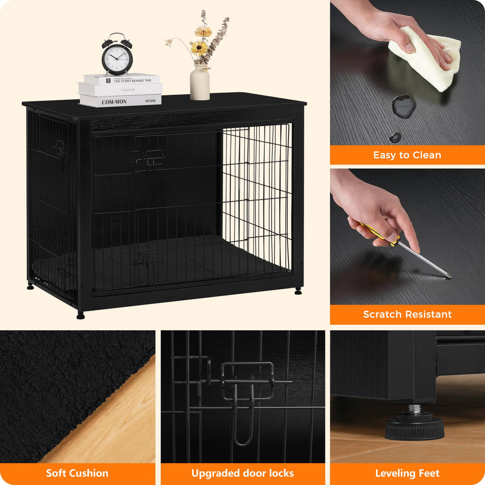 Dwanton dog crate furniture adjustable feet keep it stable on uneven floors.