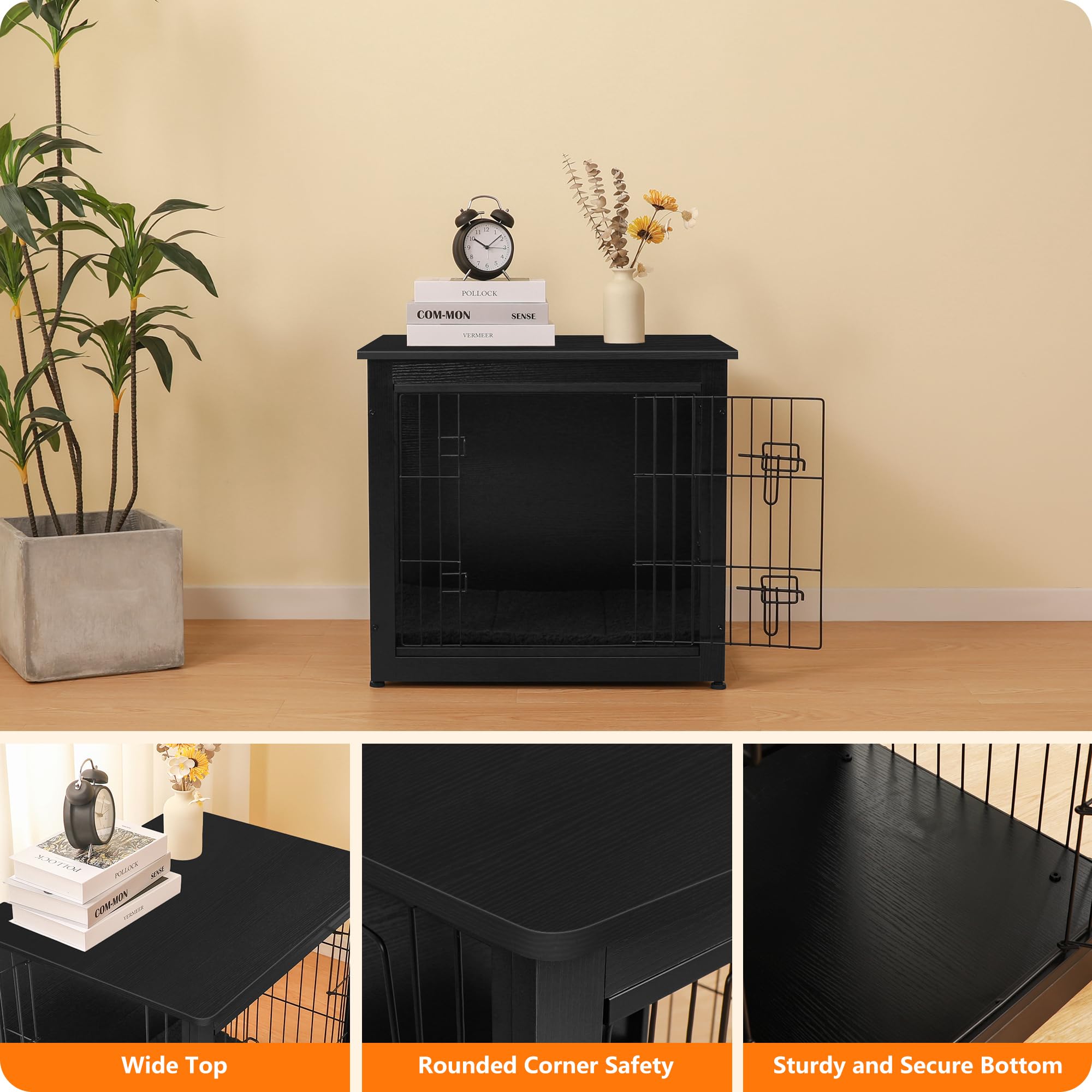 Dwanton dog crate furniture adjustable feet stabilize on uneven floors.