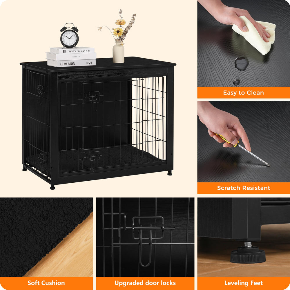 Dwanton dog crate furniture adjustable feet – stable on uneven floors.