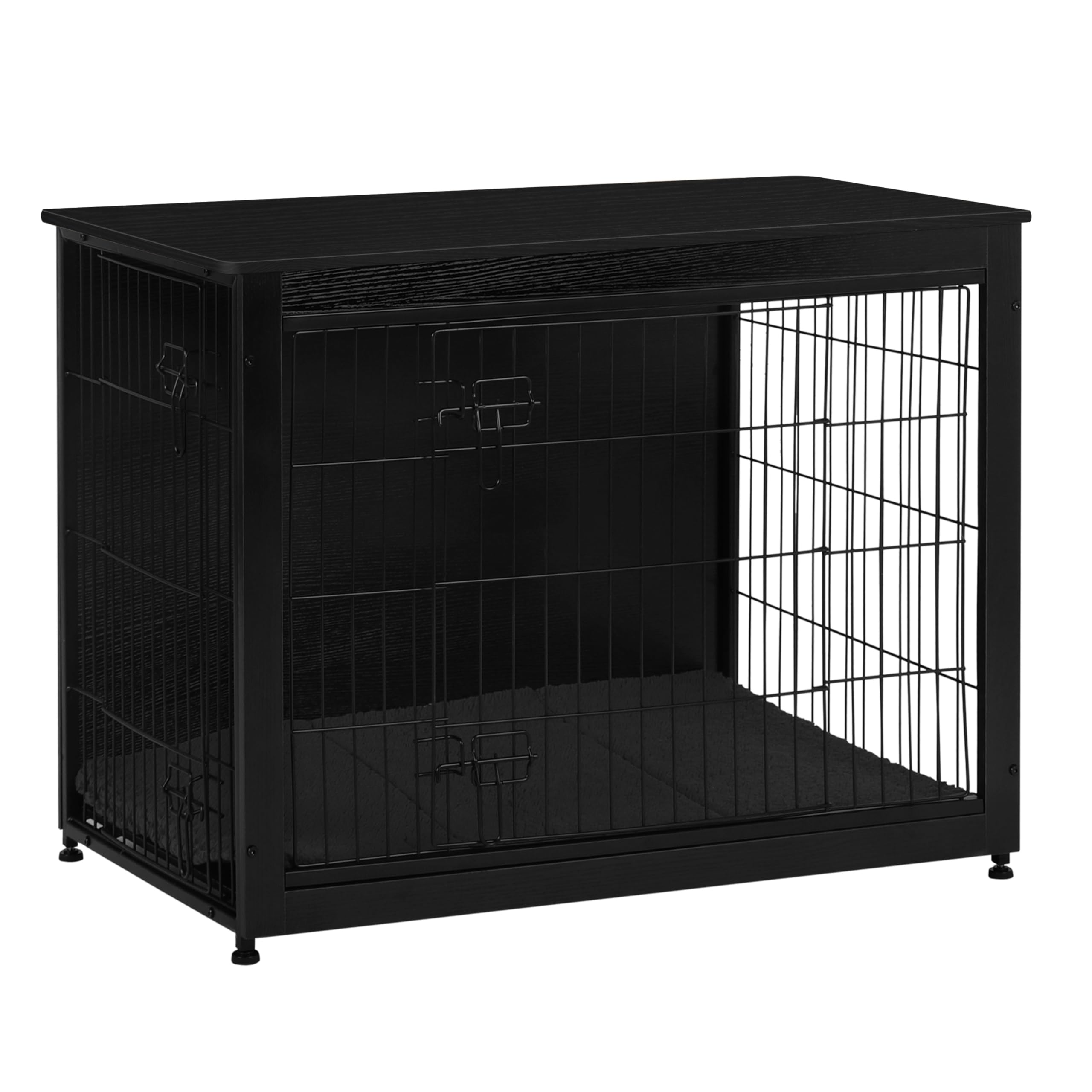 Dwanton dog crate furniture assembled in black shows a sturdy 38-5 inch frame for spacious confinement.