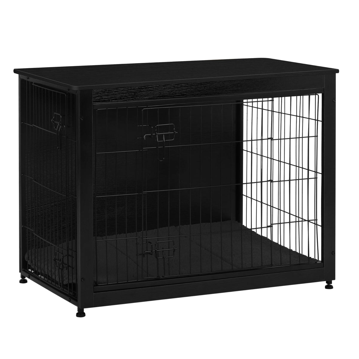Dwanton dog crate furniture assembled in black shows a sturdy 38-5 inch frame for spacious confinement.