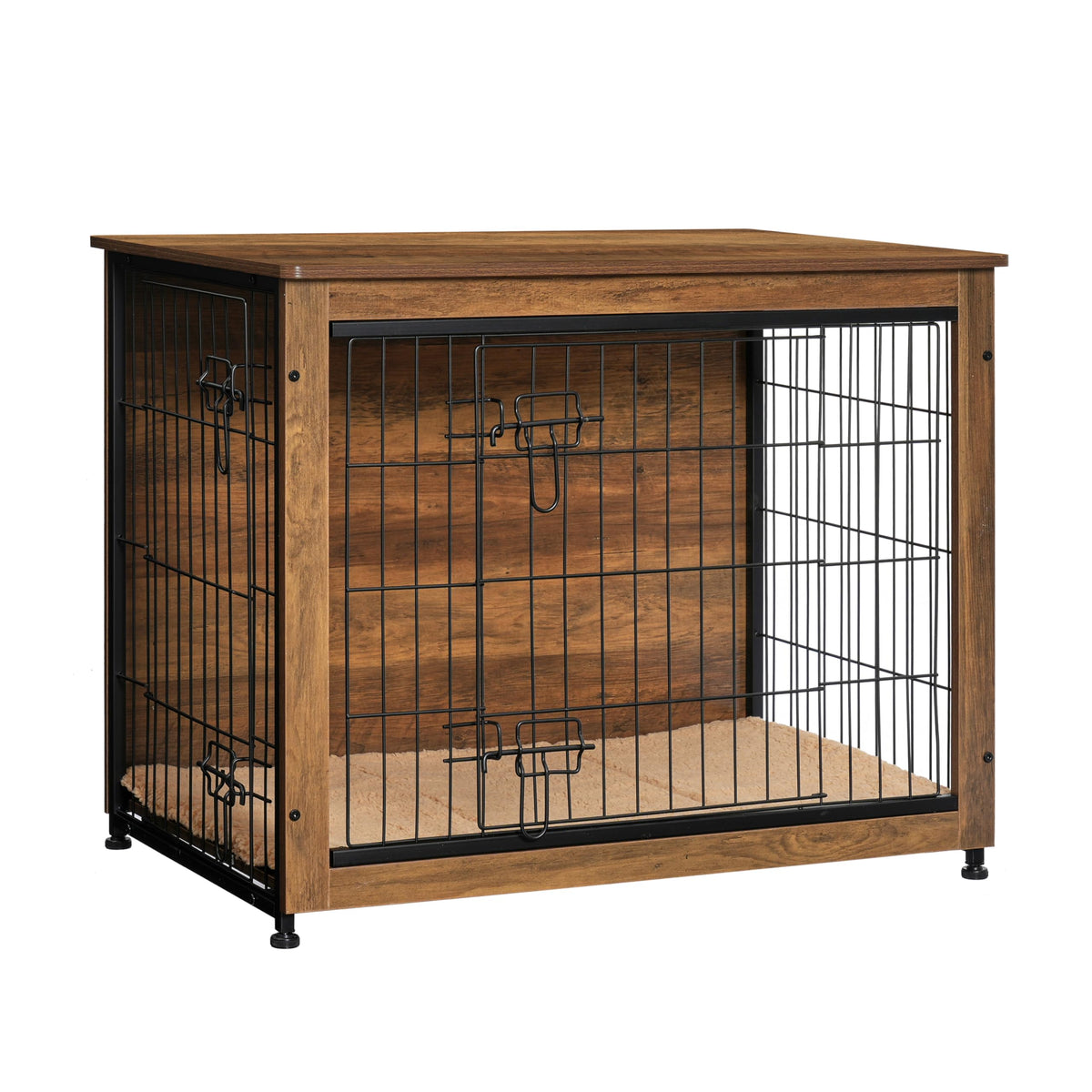 Dwanton dog crate furniture assembly showcases sturdy wood build for long-lasting use.
