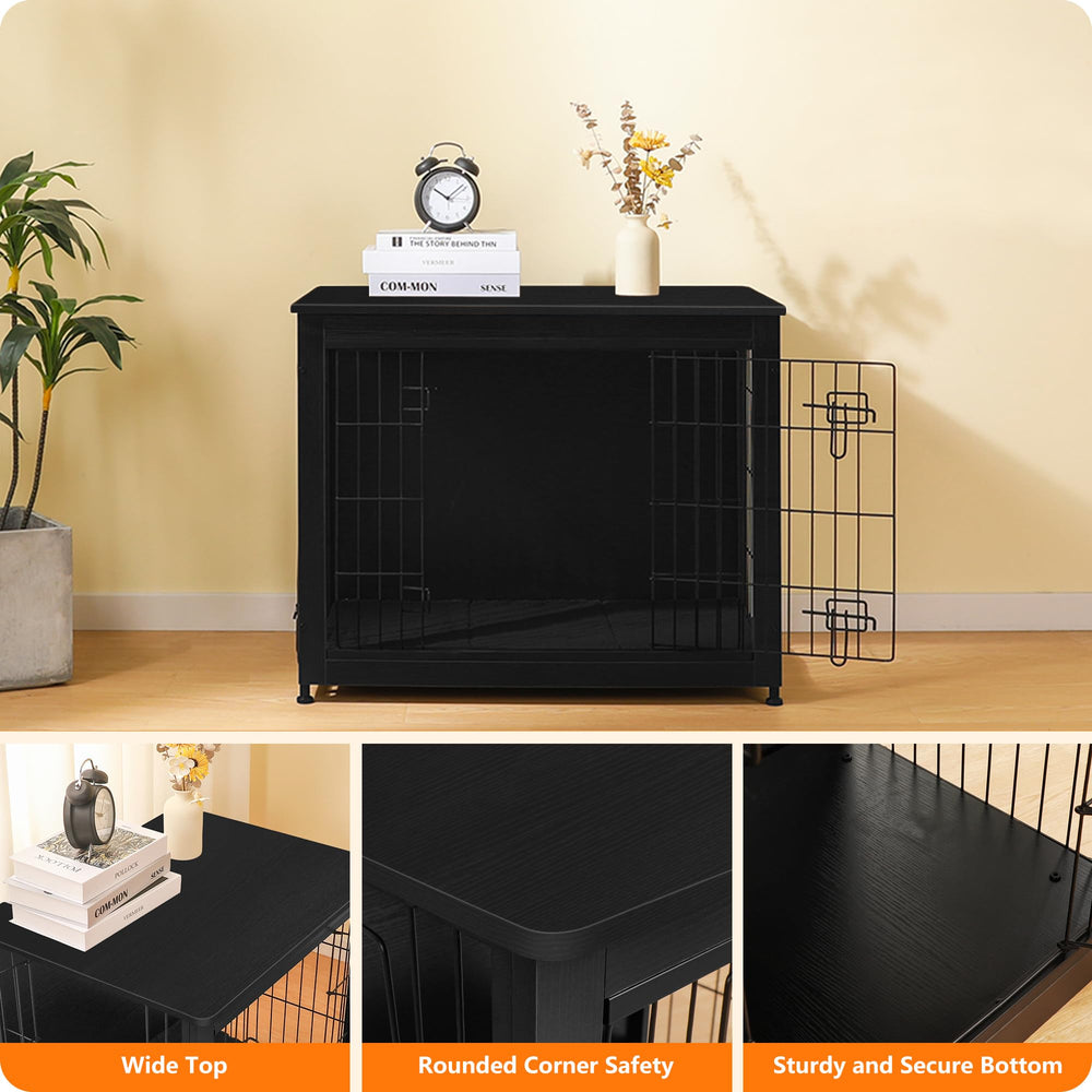 Dwanton dog crate furniture black finish – sleek look for modern rooms.