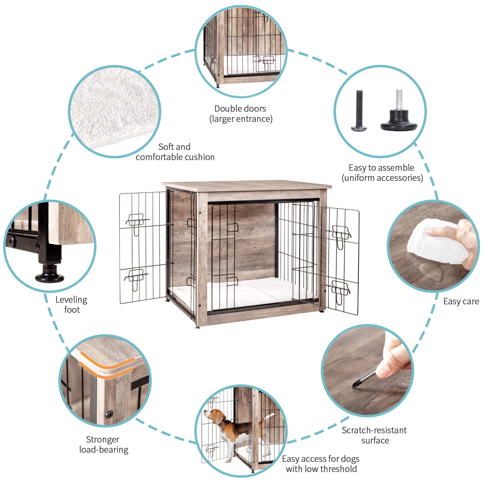 Dwanton dog crate furniture features chew-resistant construction for durability