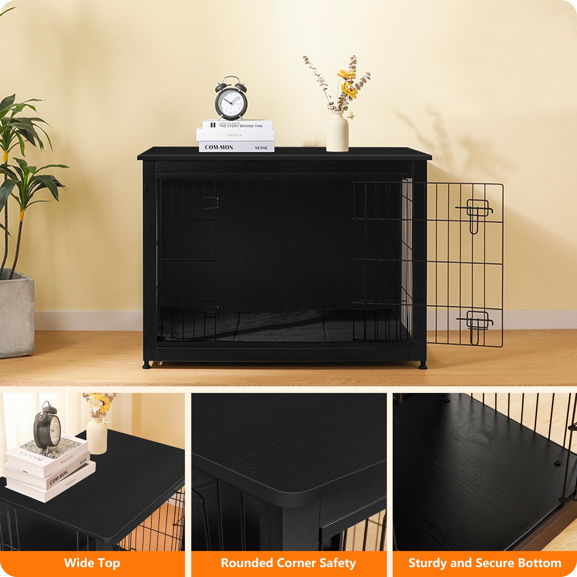Dwanton dog crate furniture chew-resistant construction emphasizes durability and safety.