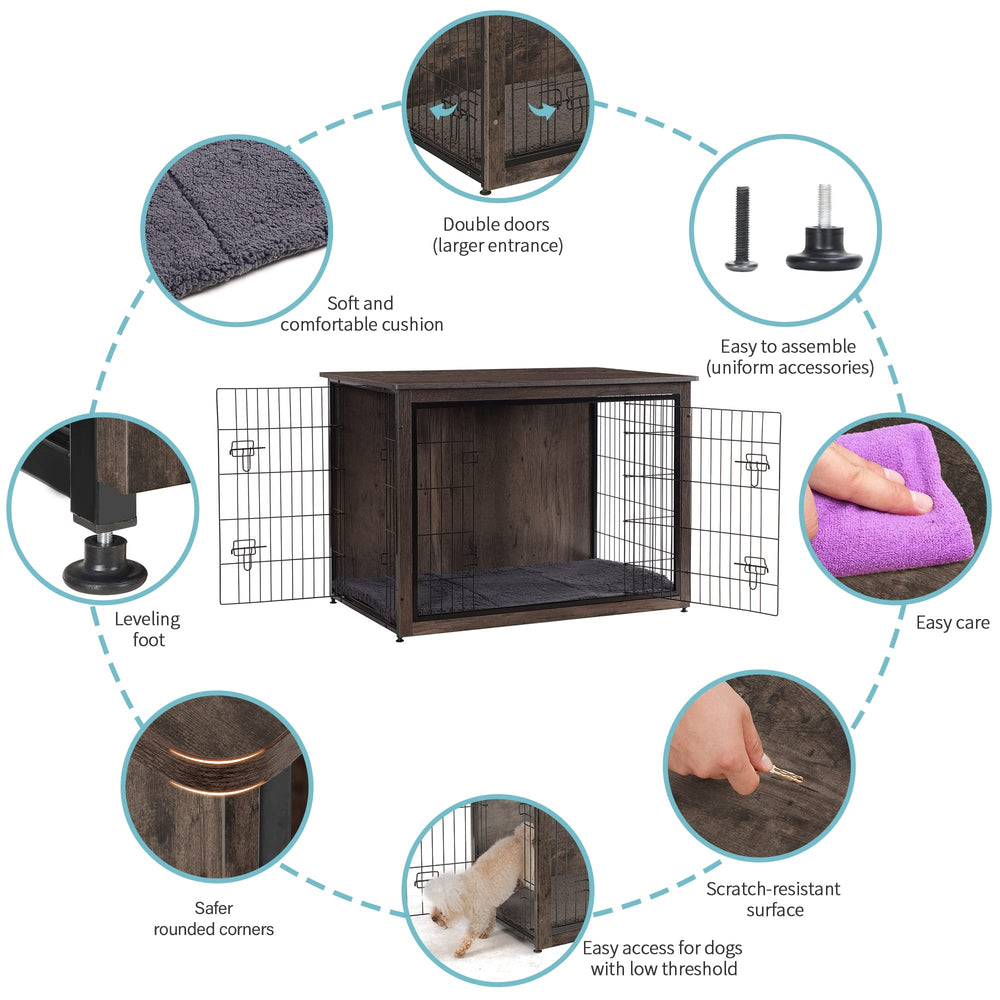 Dwanton dog crate furniture cushion interior emphasizes cozy rest for dogs.
