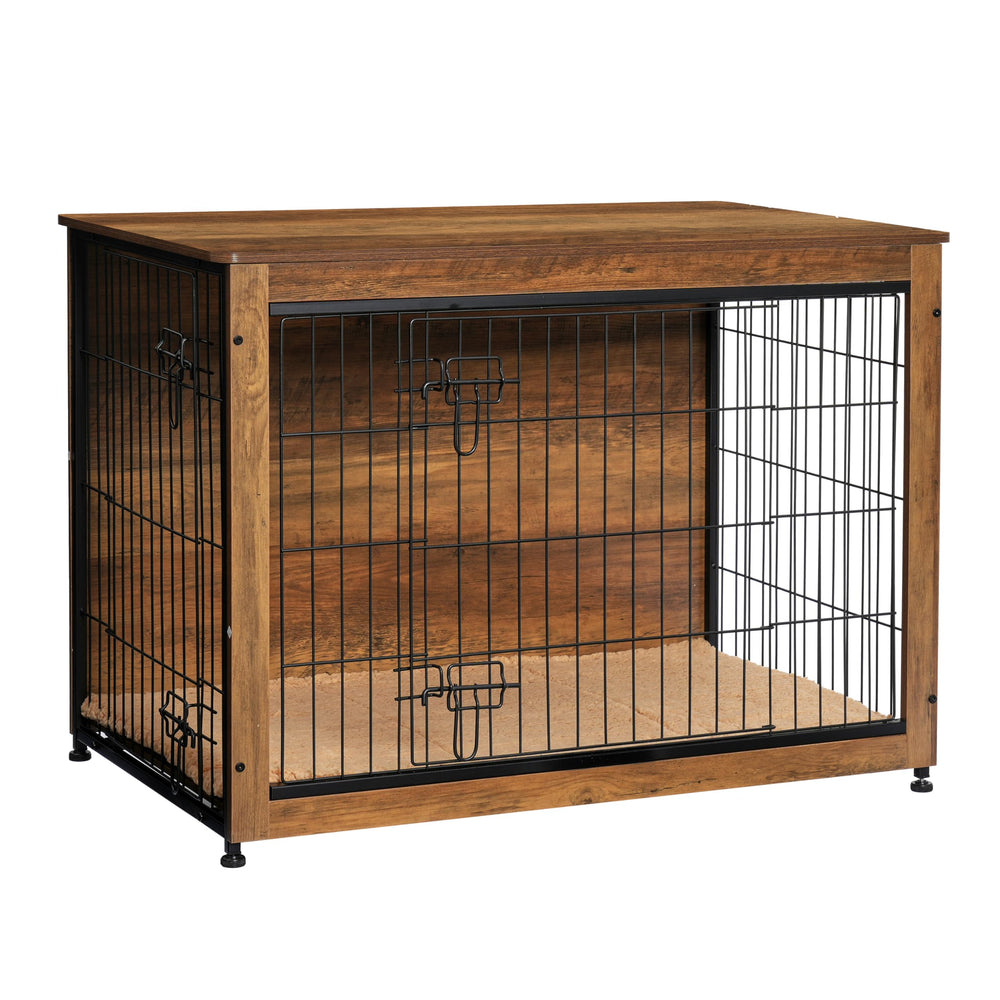 DWANTON dog crate furniture side view with cushion and display-ready top.