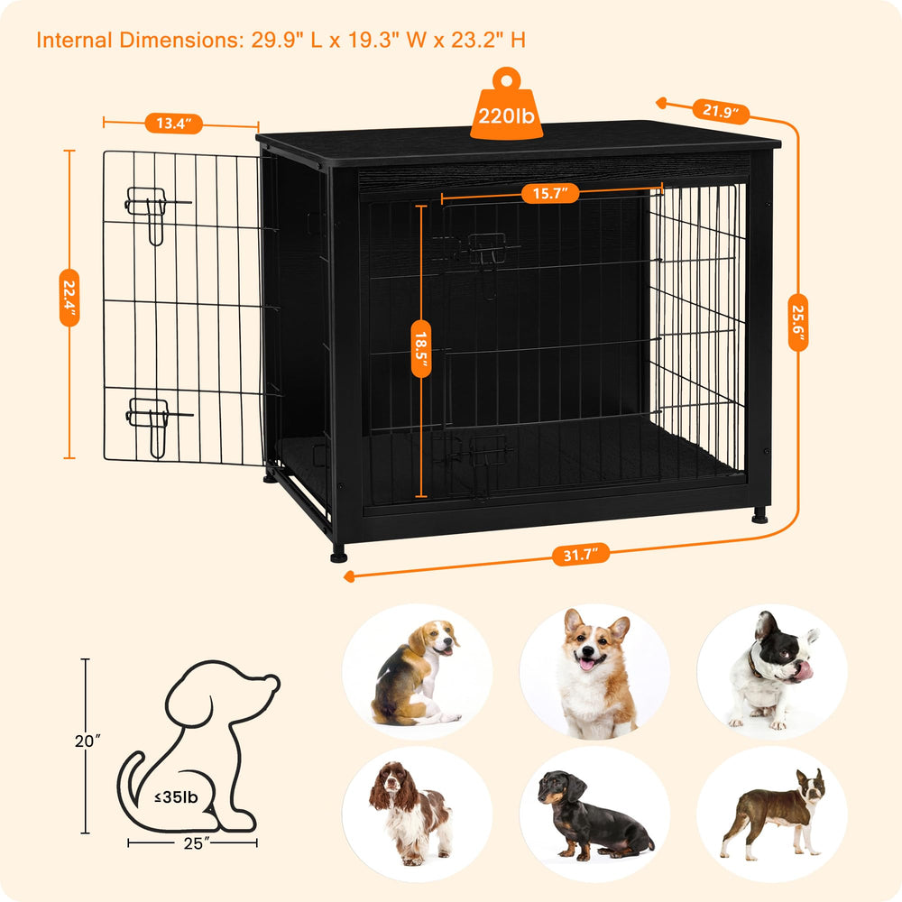 Dwanton dog crate furniture cushioned interior – comfortable sleeping space for dogs.
