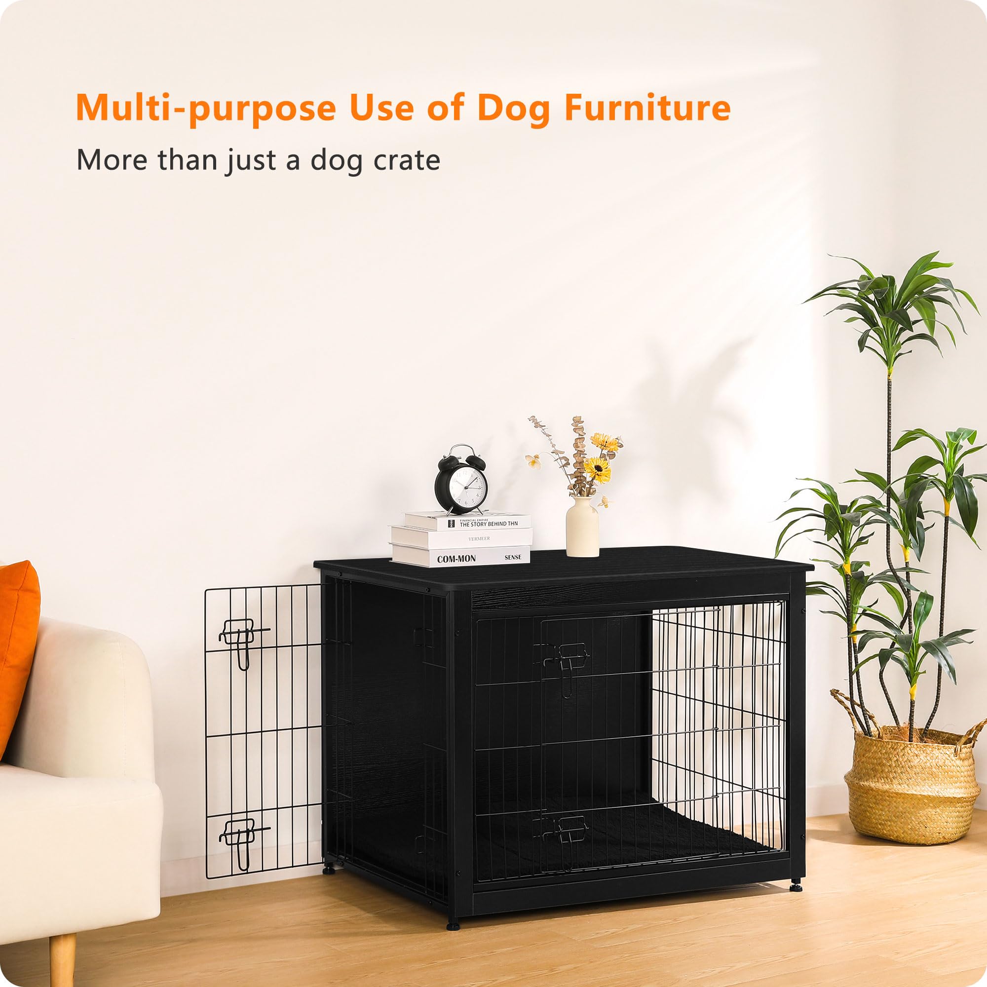 Dwanton dog crate furniture interior view shows roomy crate space.