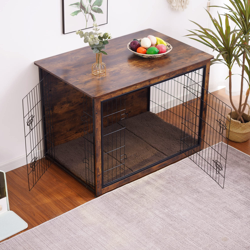 Dwanton dog crate furniture double doors entry opening supports easy pet access and ventilation