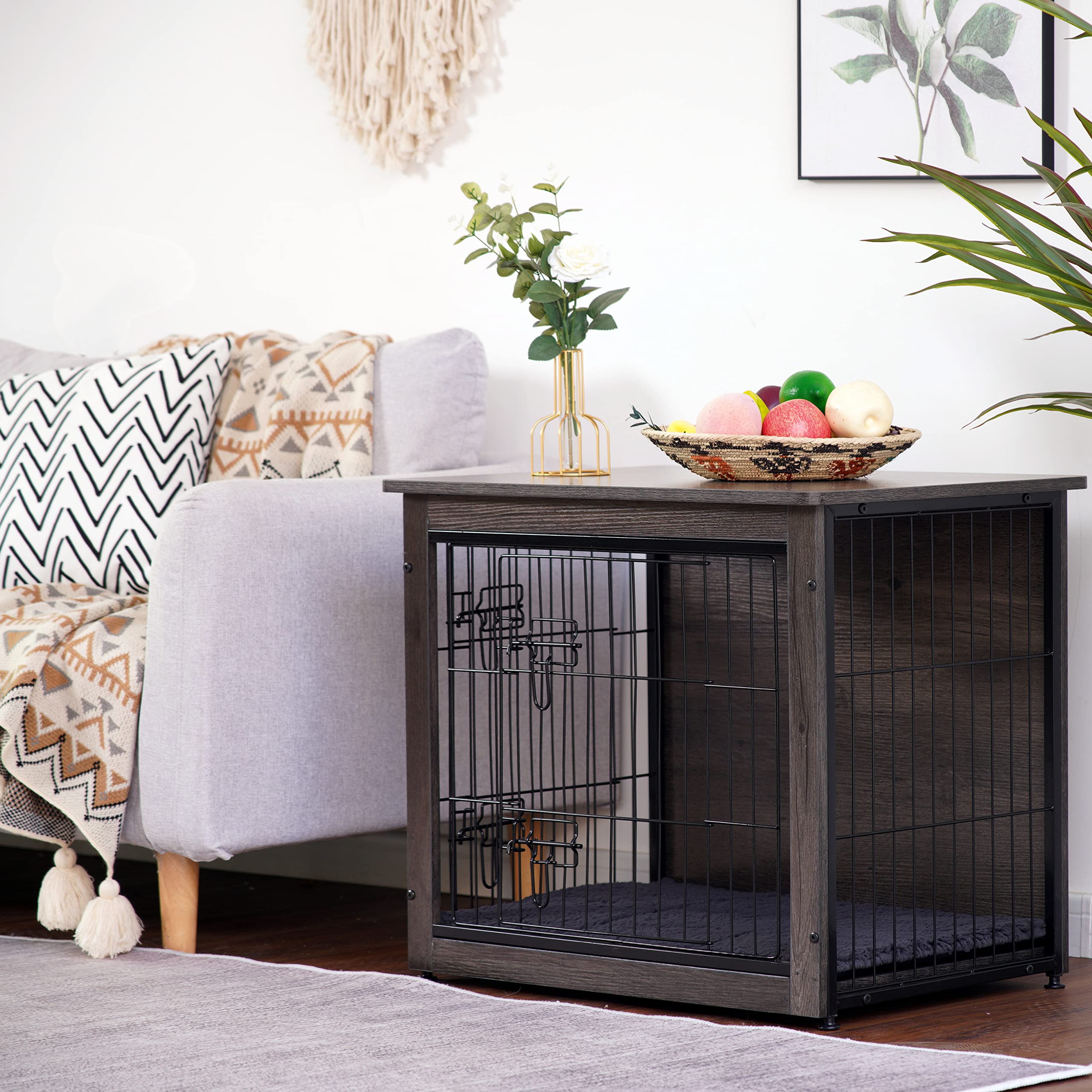Dwanton dog crate furniture double doors open highlights easy access for dogs and owners.