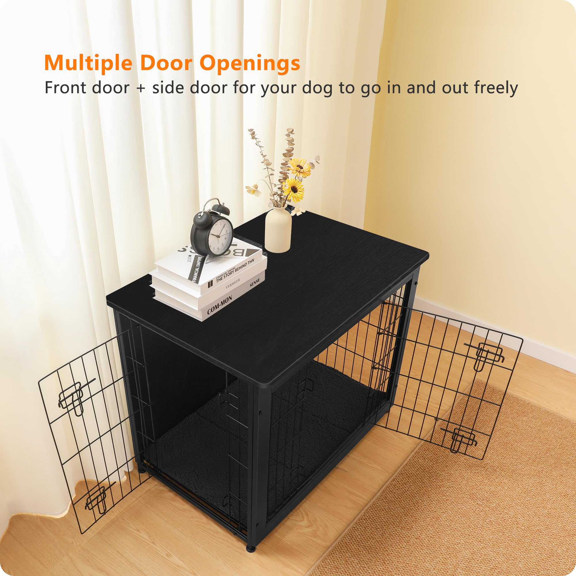 Dwanton dog crate furniture double doors open – easy entry for pets.