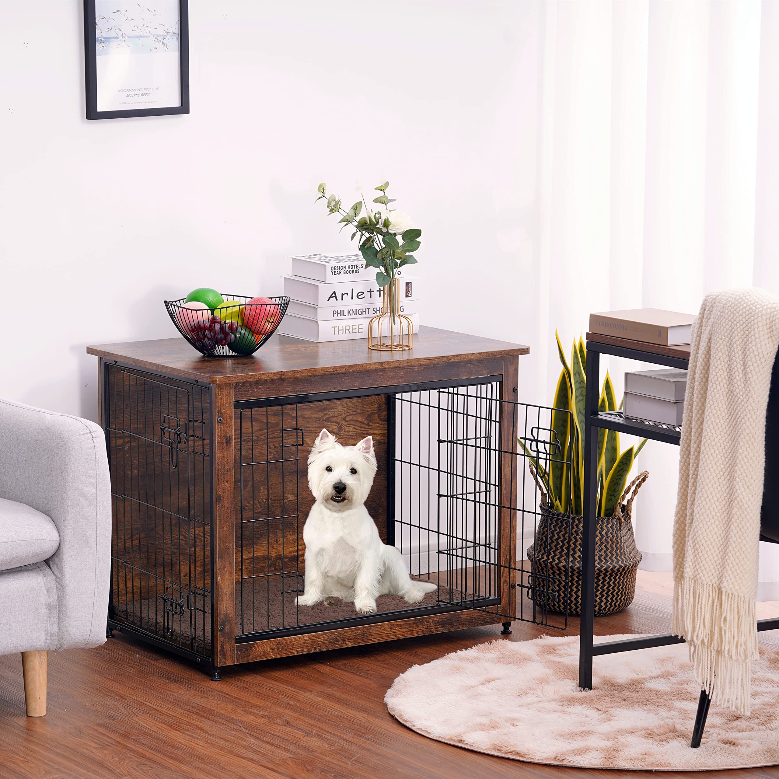 Dwanton kennel table with double doors demonstrates easy access for pets.