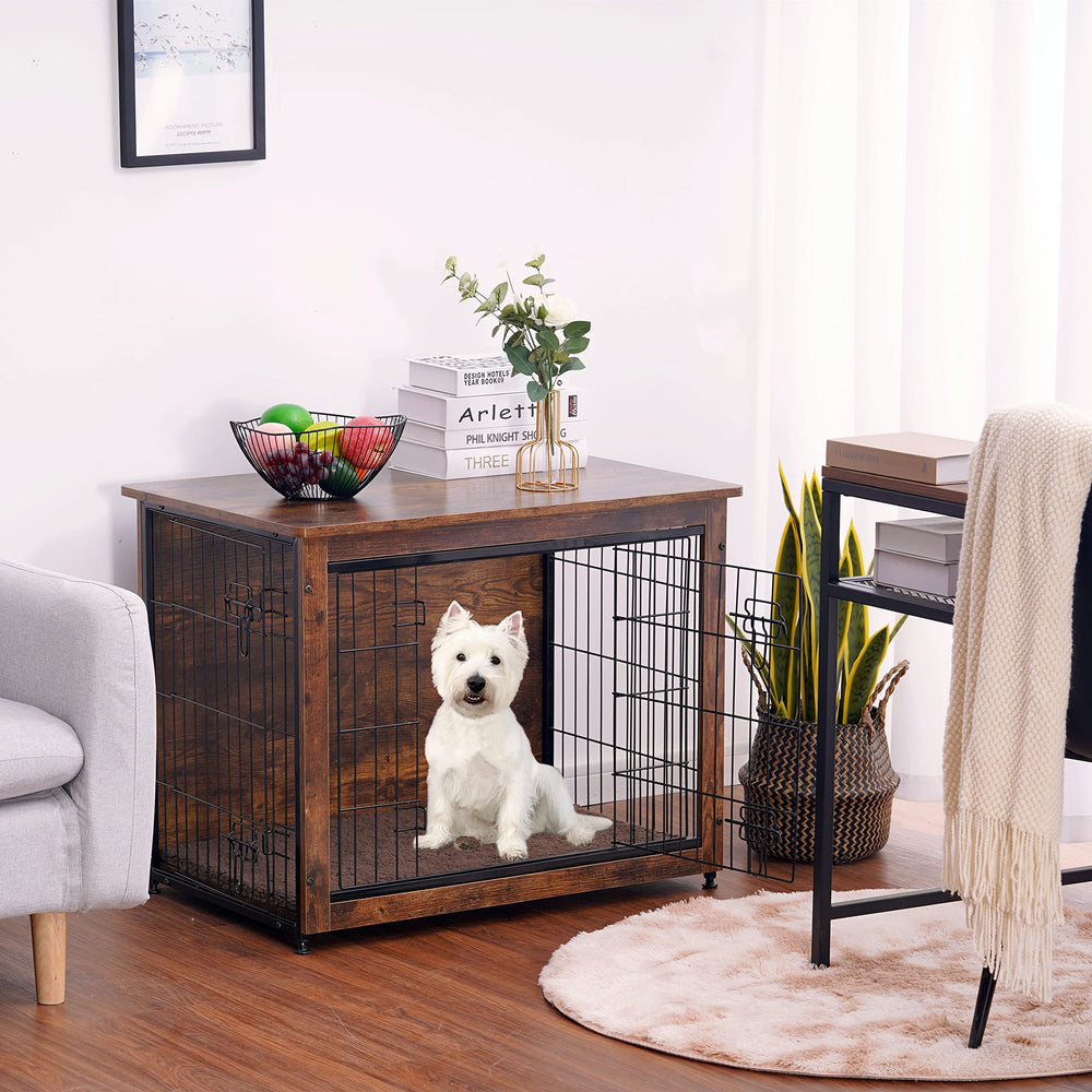 Dwanton kennel table with double doors demonstrates easy access for pets.