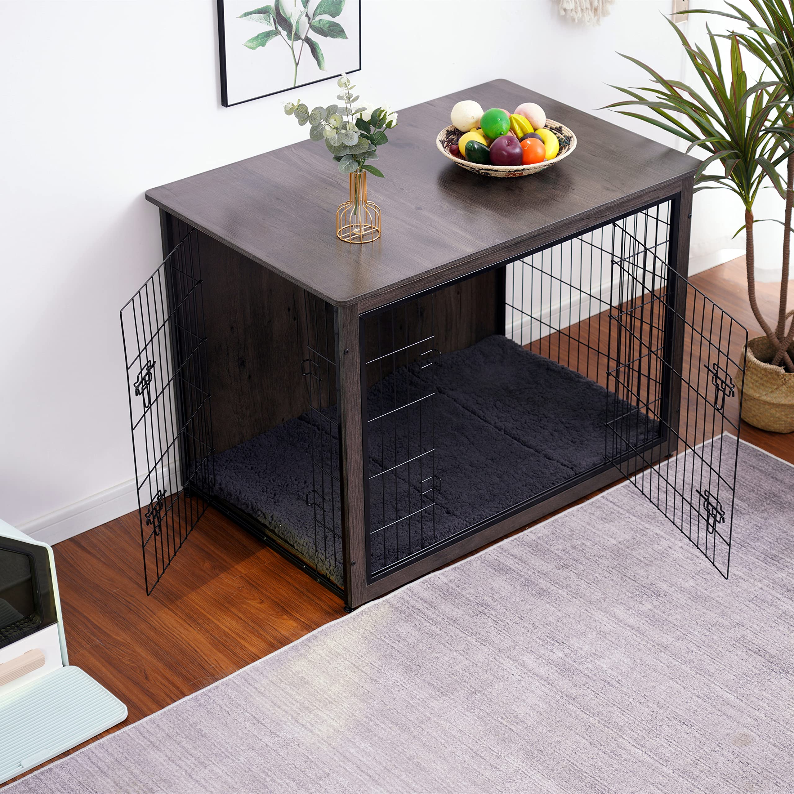 Dwanton dog crate furniture double doors enable simple pet entry and tidy enclosure.